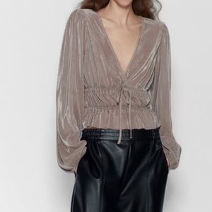 Brown/ Tan Zara Long Sleeve cropped blouse Top